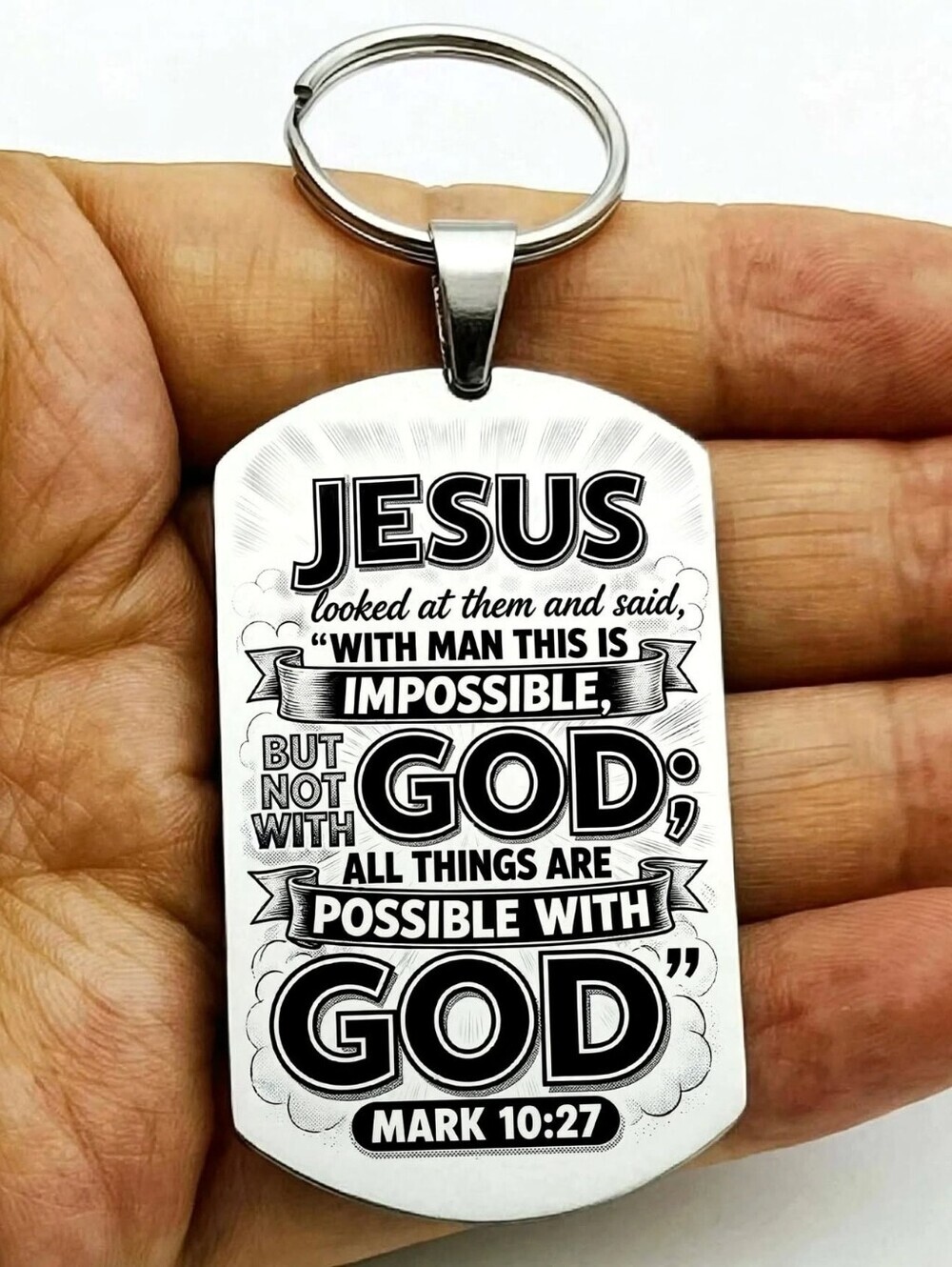 Mark 10 : 27 God Jesus Bible lord quote hot Keychain Stainless Steel Made